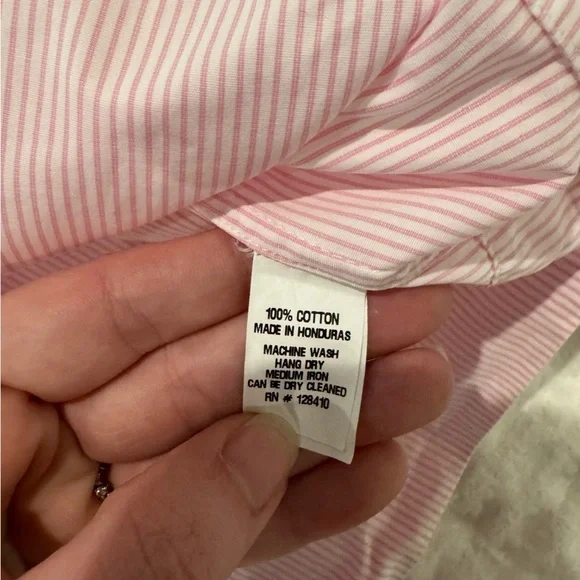 ANN MASHBURN Pink white stipe popover Blouse with Mandarin Collar - Picture 7 of 9